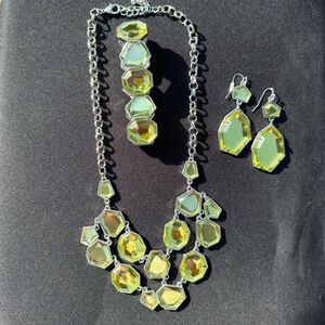 Cache Citrine Crystal Matching Necklace Bracelet, & Drop Earrings Jewelry Set